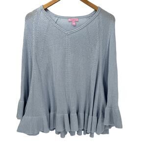 Lilly Pulitzer Sweater Womens XXS / XS Elena Wrap Poncho Blue Knit Oversized